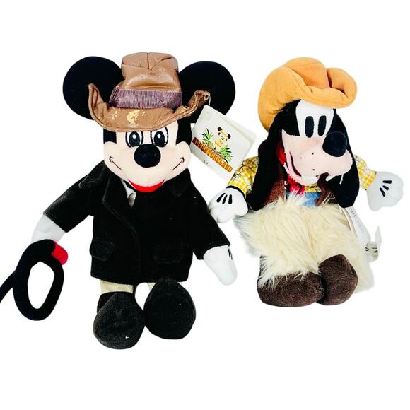 Mickey Mouse Indiana Jones Adventureland Goofy Frontier Land Cowboy Beanie Plush - Picture 1 of 16